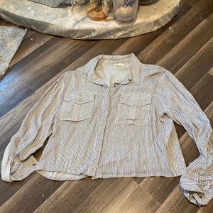 Blue and white button up shirt